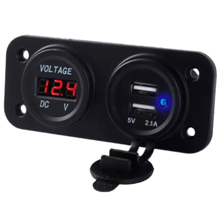 Panou Electric Suplimentar Impermeabil 12-24V – 2 x USB si Voltmetru, Montaj Auto/Moto/ATV