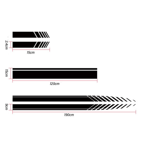 Stickere tuning auto Racing Stripes V1, set 5 bucati, Rosu, laterale, capota si oglinzi, 190 cm, folie Oracal autoadeziva