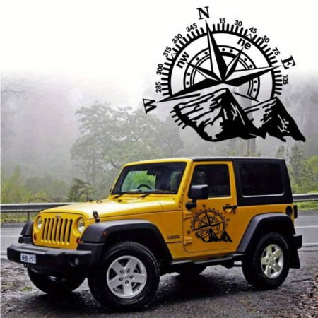 Sticker auto Off Road Kompass, negru, 44x55 cm, folie Oracal, autocolant rezistent pentru SUV, ATV, 4x4, exterior