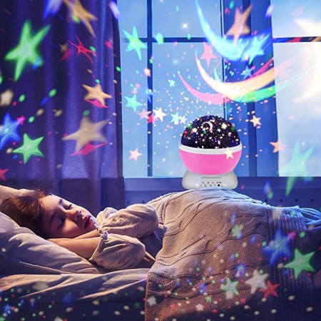 Proiector LED Galaxy Stars, Lampa de Veghe cu Cer Înstelat, 9 Moduri de Afișare, Rotație, Alimentare USB sau Baterii, pentru Copii