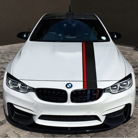 Sticker auto Rally Stripe Carbon 3D, 140x17 cm, Negru Rosu, banda decorativa tuning exterior masina, folie autoadeziva Oracal