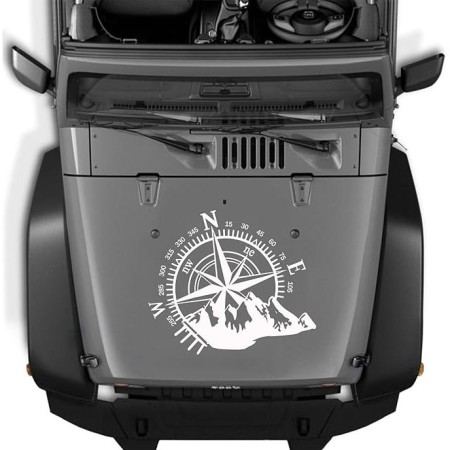 Sticker auto Off Road Kompass, alb, 44x55 cm, autocolant rezistent pentru SUV, ATV, 4x4, exterior, folie Oracal