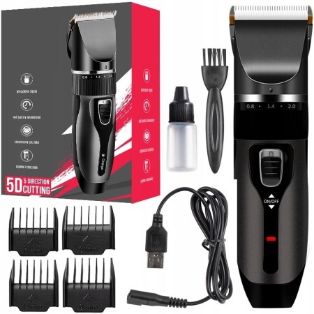 Aparat de tuns profesional pentru cani cu acumulator, lama titan + ceramica, incarcare USB, culoare Neagra, model AVX-WT-BLACK-T10