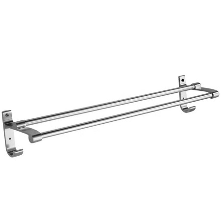 Suport din aluminiu pentru 2 prosoape + 2 cuiere, lungime 60 cm, culoare Argintiu