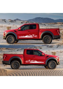 Stickere auto Off Road Forest & Mountains, set 2 buc, alb, 100x20 cm, autocolante pentru SUV, ATV, 4x4, folie Oracal rezistenta exterior