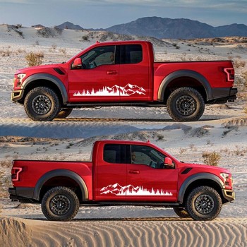 Stickere auto Off Road Forest & Mountains, set 2 buc, alb, 100x20 cm, autocolante pentru SUV, ATV, 4x4, folie Oracal rezistenta exterior