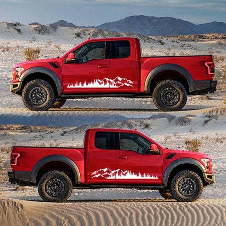 Stickere auto Off Road Forest & Mountains, set 2 buc, alb, 100x20 cm, autocolante pentru SUV, ATV, 4x4, folie Oracal rezistenta exterior
