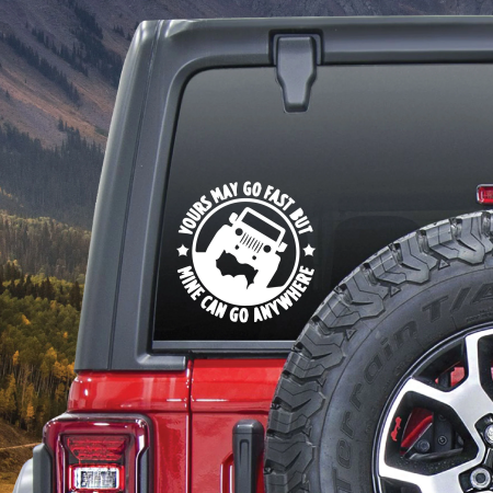 Sticker auto Off Road You Can Go Fast, alb, 30x30 cm, folie Oracal, autocolant exterior rezistent UV si intemperii