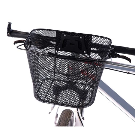 Coș Metalic Demontabil pentru Bicicletă, Cu Mâner, Prindere Rapidă CLICK, Negru, 33x26x25 cm, Compatibil Biciclete 20"-28", Sarcină 6 kg