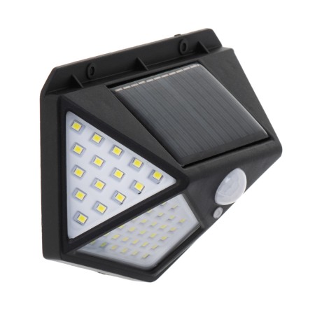 Lampă Solară LED de Exterior, 100 LED, cu Senzor de Mișcare și Senzor Crepuscular, 3 Moduri, Flux 700LM, IP65, Montaj Perete, Neagră