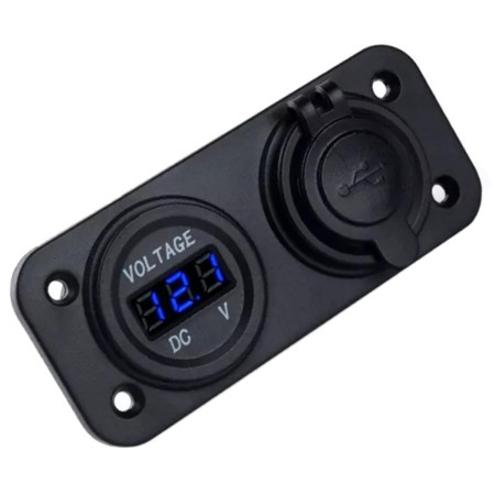 Panou Electric Suplimentar Impermeabil 12-24V – 2 x USB si Voltmetru, Montaj Auto/Moto/ATV