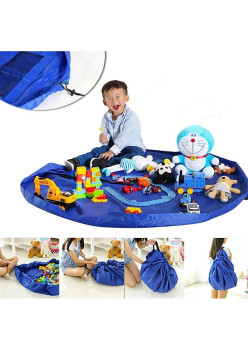 Covoras de joaca & Sac pentru jucarii, 2in1, culoare Albastra, diametru 150cm