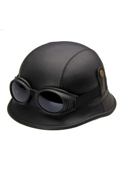 Casca Moto WW2, imbracata in piele ecologica, cu ochelari