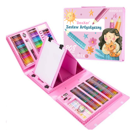 Set 208 piese pentru pictura, pentru copii sau adulti, pixuri de colorat, creioane colorate si vopsele de pictura, cu cutie de depozitare, model AVX-WT-KIDDO-03