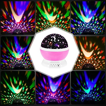 Proiector LED Galaxy Stars, Lampa de Veghe cu Cer Înstelat, 9 Moduri de Afișare, Rotație, Alimentare USB sau Baterii, pentru Copii