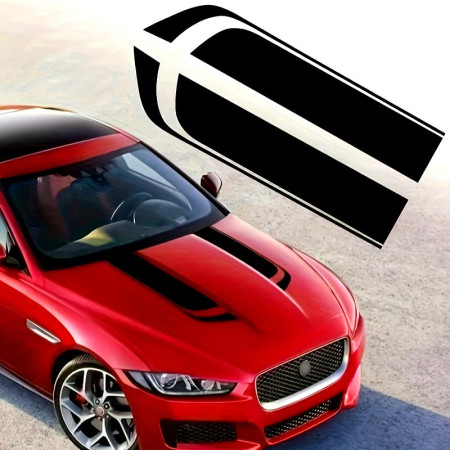 Stickere tuning capota auto Hood Stripes V1, set 2 bucati, 85x12 cm, Negru, folie Oracal autoadeziva exterior