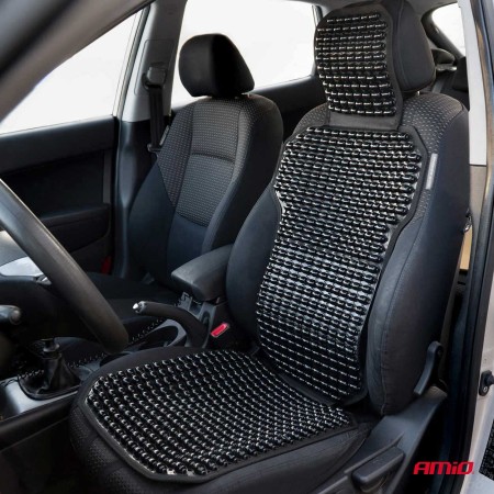 Husa scaun auto cu bile de masaj, suport lombar si tetiera, dimensiuni 126 x 44 cm, culoare Neagra