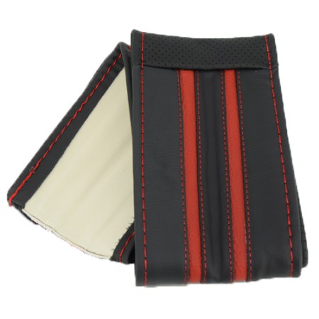 Husa volan din PIELE NATURALA CU DOUA DUNGI ROSII, pentru autoturisme, diametru 37 - 39 cm, cu ac si ata (se coase, aspect ORIGINAL)