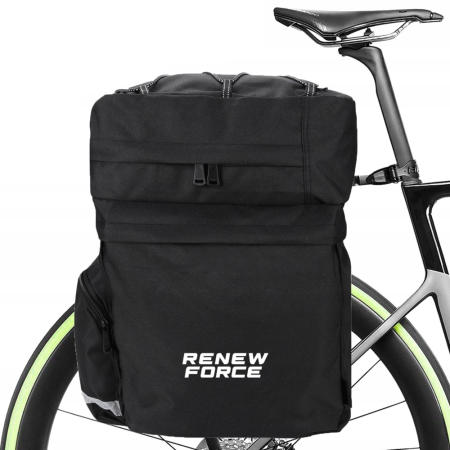Geantă Dublă pentru Bicicletă, Impermeabilă, 60L, cu Elemente Reflectorizante, Fermoare și Curea de Transport, 44x44x20 cm, Negru