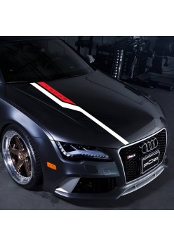 Sticker auto decorativ capota Hood Stripes V3, 130 x 10 cm, Rosu si Negru, folie Oracal autoadeziva pentru tuning exterior