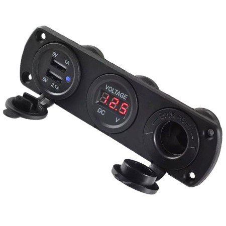 Priza Suplimentara Impermeabila 12V cu 2 x USB si Voltmetru – Auto, ATV, SSV, Off-Road