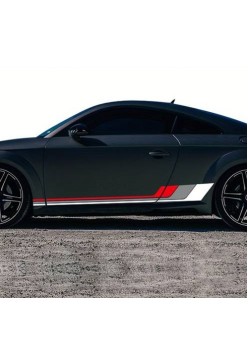 Stickere auto sport Racing Stripes V2, set 2 benzi decorative, 180 x 16.5 cm, Alb Gri Rosu, vinilin Oracal autoadeziv pentru tuning exterior