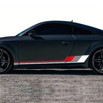 Stickere auto sport Racing Stripes V2, set 2 benzi decorative, 180 x 16.5 cm, Alb Gri Rosu, vinilin Oracal autoadeziv pentru tuning exterior