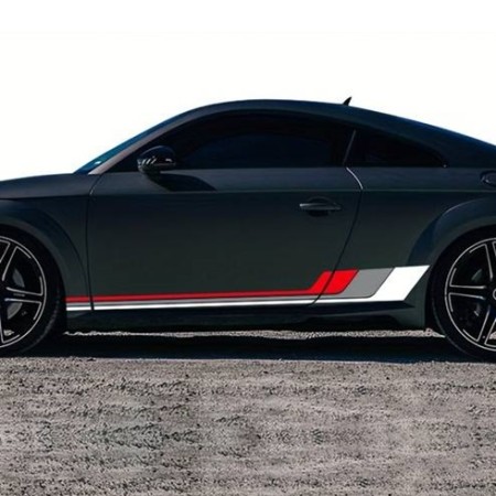 Stickere auto sport Racing Stripes V2, set 2 benzi decorative, 180 x 16.5 cm, Alb Gri Rosu, vinilin Oracal autoadeziv pentru tuning exterior