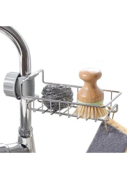 Raft organizator universal pentru bucatarie sau baie, montaj pe robinet, material otel, culoare Argintiu