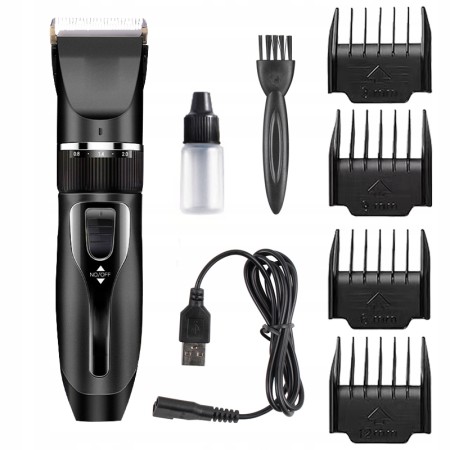 Aparat de tuns profesional pentru cani cu acumulator, lama titan + ceramica, incarcare USB, culoare Neagra, model AVX-WT-BLACK-T10