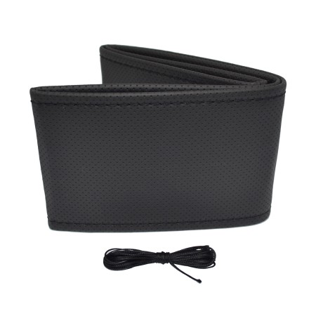 Husa volan din piele ecologica perforata, diametru 37-39 cm, cu ac si ata, Negru