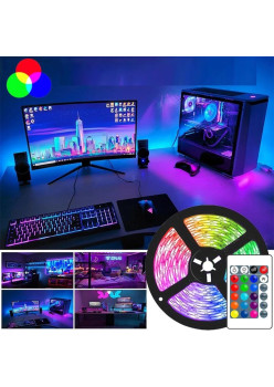 Rola 5M Banda LED SMD 3528 Multicolora (RGB), impermeabila, cu telecomanda si adaptor alimentare