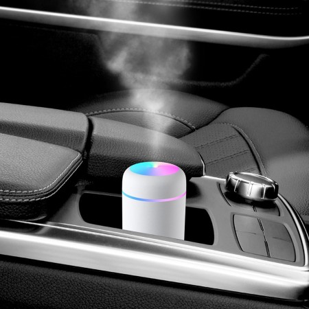 Umidificator - Difuzor Aromaterapie cu ultrasunete pentru casa sau masina, iluminare LED, carcasa culoare alba, AVX-AG354F