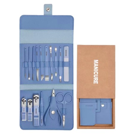 Set Manichiura si Pedichiura 16-in-1 cu plic din piele ecologica, model 