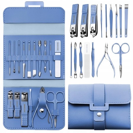 Set Manichiura si Pedichiura 16-in-1 cu plic din piele ecologica, model 