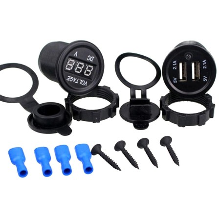 Panou Electric Suplimentar Impermeabil 12-24V – 2 x USB si Voltmetru, Montaj Auto/Moto/ATV