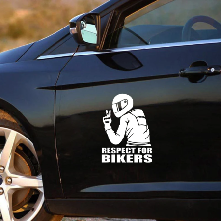 Sticker auto Off Road Respect For Bikers, alb, 17x12 cm, folie Oracal, autocolant exterior rezistent UV si intemperii