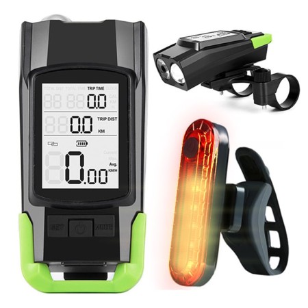 Vitezometru Digital Multifuncțional pentru Bicicletă – Lumină Față-Spate, Claxon, Rezistent la Apă, Ecran LCD, 5 Moduri de Măsurare