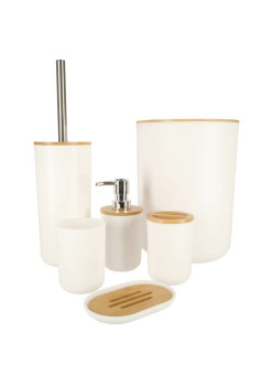 Set baie din 6 piese Elegant, ABS + lemn, alb/maro