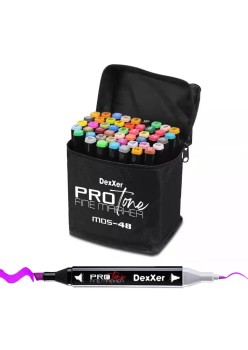 Set 48 Markere Profesionale pentru pasionatii de desen, cu cap dublu gros - subtire, cu geanta de depozitare, model AVX-WT-MDS-48
