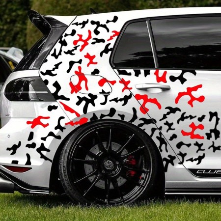 Stickere auto Paint Stains, set 2 bucati, 97x47 cm, design tuning in 2 culori, negru si rosu, folie Oracal exterior autoadeziva