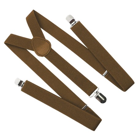 Bretele elegante pentru pantaloni, inguste, tip Y cu 3 catarame, culoare Maro