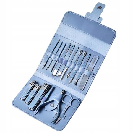 Set Manichiura si Pedichiura 16-in-1 cu plic din piele ecologica, model 