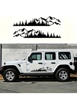 Stickere auto Off Road Forest & Mountains, set 2 buc, negru, 100x20 cm, autocolante SUV, ATV, 4x4, folie Oracal exterior