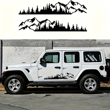Stickere auto Off Road Forest & Mountains, set 2 buc, negru, 100x20 cm, autocolante SUV, ATV, 4x4, folie Oracal exterior