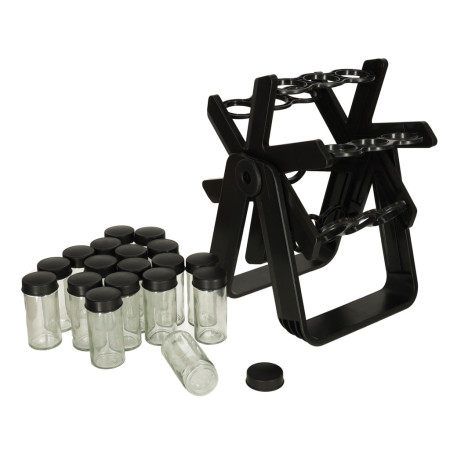 Organizator Condimente cu 18 Borcane si Suport Rotativ, Negru Mat, Sticla + Plastic, 34.5x26x22.5 cm