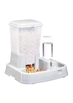 Distribuitor de alimente si apa pentru animale, 2in1, culoare Alba