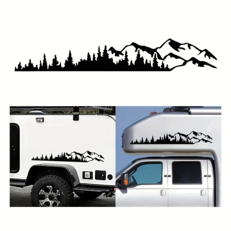 Stickere auto Off Road Forest & Mountains, set 2 buc, negru, 100x20 cm, autocolante SUV, ATV, 4x4, folie Oracal exterior
