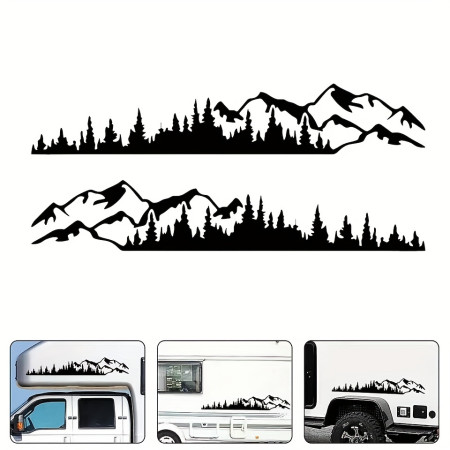 Stickere auto Off Road Forest & Mountains, set 2 buc, negru, 100x20 cm, autocolante SUV, ATV, 4x4, folie Oracal exterior