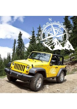 Sticker auto Off Road Kompass, alb, 44x55 cm, autocolant rezistent pentru SUV, ATV, 4x4, exterior, folie Oracal